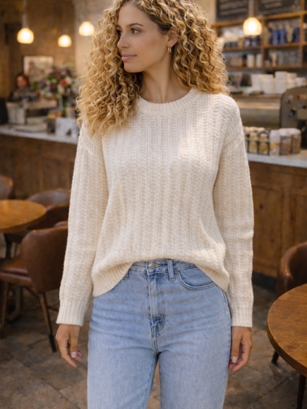 American Eagle‎ Cream Chunky Knit Sweater NWT Size Small Cozy Ribbed Pullover